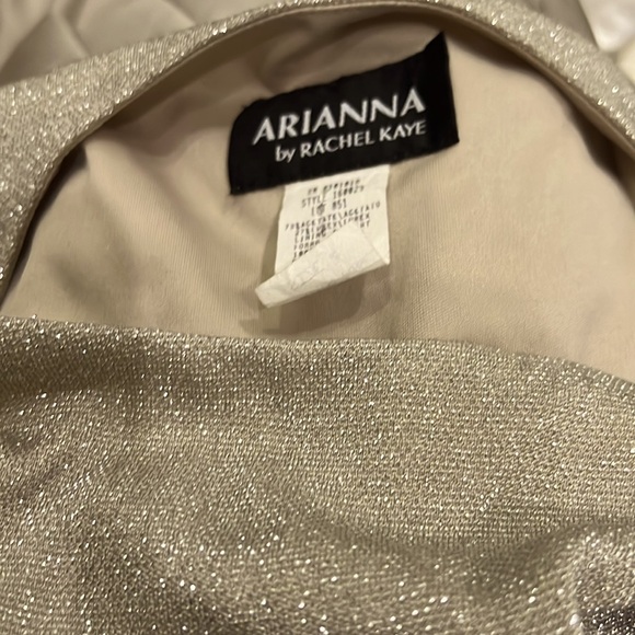 Arianna by Rachel Kaye Sleeveless Metallic Top Beige Gown Size 4 - Picture 2 of 2